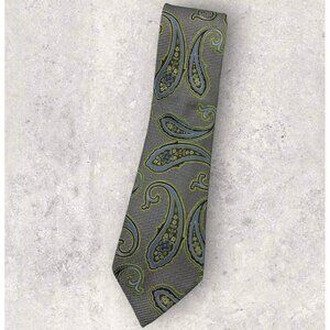 ETRO Silk Tie ITALY Gray Blue Green Paisley W:3.5" EUC